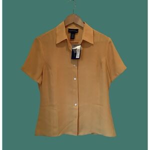 Charter Club Womens Yellow Button Up Top Short Sleeve Office Blouse Sz 8